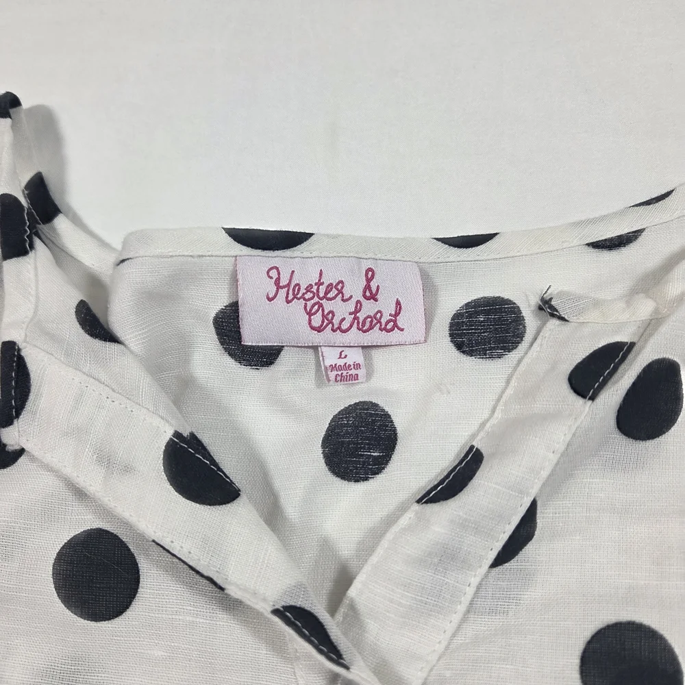 Hester & Orchard Polka Dot 3/4 Sleeve V-Neck Women's Top - White/Black - Picture 2 of 11
